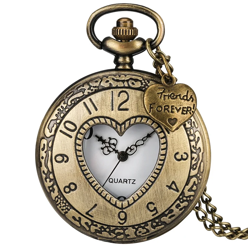 Vintage Hollow Heart Arabic Number Quartz Pocket Watch With "Friends Forever" Charm Necklace Chain Pendant for Lady Women
Vintage Hollow Heart Arabic Number Quartz Pocket Watch With "Friends Forever" Charm Necklace Chain Pendant for Lady Women