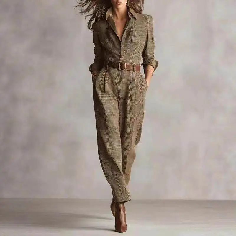 Classic Retro Plaid Workwear Jumpsuit Women's Street Style PU Material Medium Thickness Long Sleeve Printed Jumpsuit
Classic Retro Plaid Workwear Jumpsuit Women's Street Style PU Material Medium Thickness Long Sleeve Printed Jumpsuit