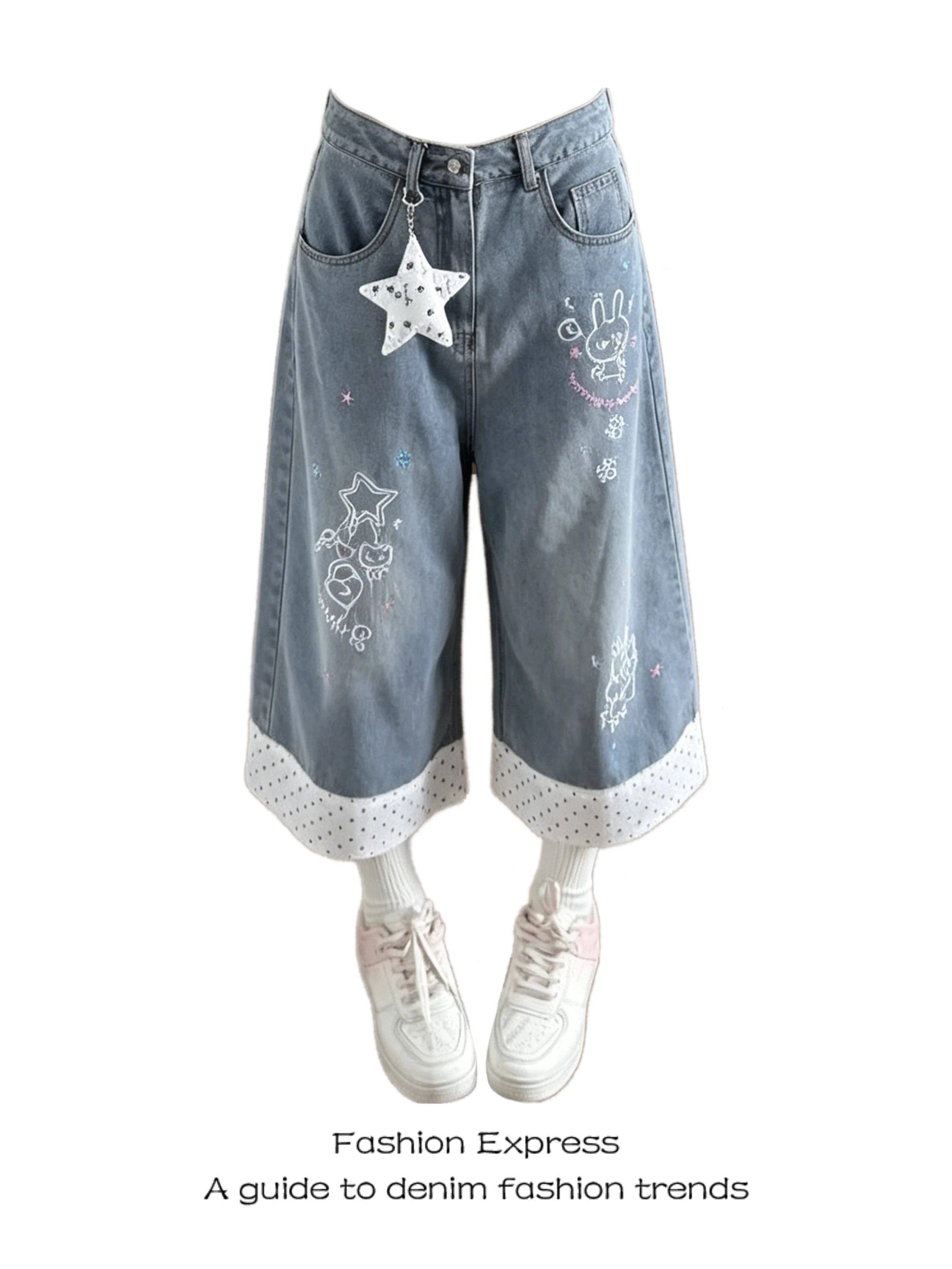 High Waist Polka Dot Color Block Seven Inch Denim Jeans Women Summer Casual Cartoon Pattern Wide Leg Seven Inch Pants
High Waist Polka Dot Color Block Seven Inch Denim Jeans Women Summer Casual Cartoon Pattern Wide Leg Seven Inch Pants