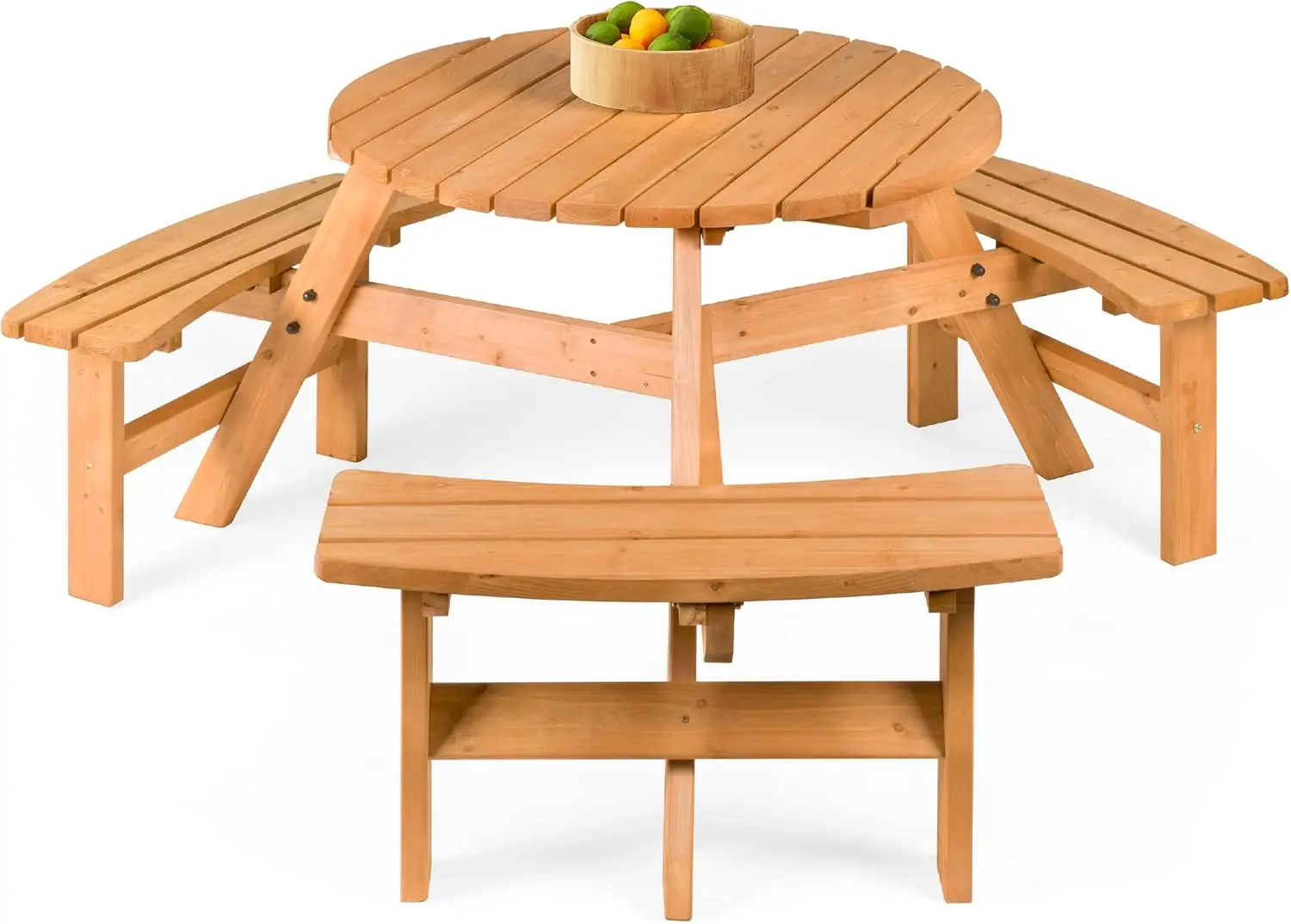 6-Person Circular Outdoor Wooden Picnic Table for Patio, Backyard, Garden, DIY w/ 3 Built-in Benches, 500lb Capacity - Natural
6-Person Circular Outdoor Wooden Picnic Table for Patio, Backyard, Garden, DIY w/ 3 Built-in Benches, 500lb Capacity - Natural