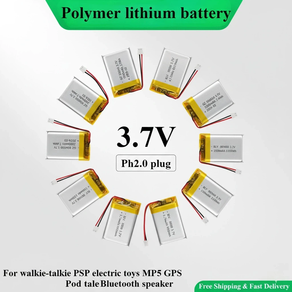 3.7V Rechargeable Li-po Battery PH2.0 Plug for PS4 Controller GPS Navigation Bluetooth Speaker MP3 MP4 Humidifier Polymer Cell
3.7V Rechargeable Li-po Battery PH2.0 Plug for PS4 Controller GPS Navigation Bluetooth Speaker MP3 MP4 Humidifier Polymer Cell