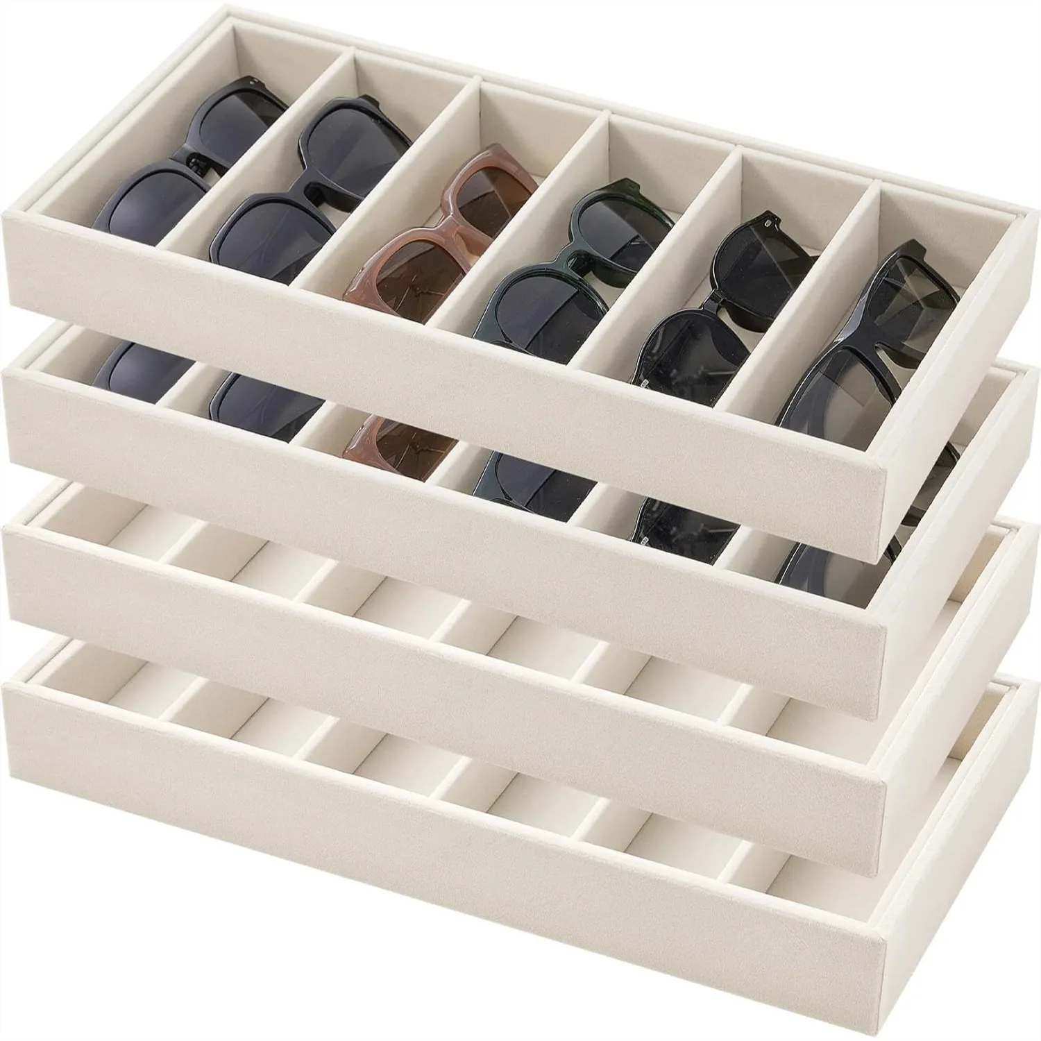Velvet Sunglasses Organizer Tray 6 Grid Stackable Glasses Display Case for Women Beige
Velvet Sunglasses Organizer Tray 6 Grid Stackable Glasses Display Case for Women Beige