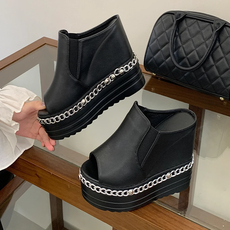 Sexy Peep Toe Platform Slippers Women 12cm Super High Heels Ladies Party Shoes Black Leather Wedges Sandalias Mujer
Sexy Peep Toe Platform Slippers Women 12cm Super High Heels Ladies Party Shoes Black Leather Wedges Sandalias Mujer