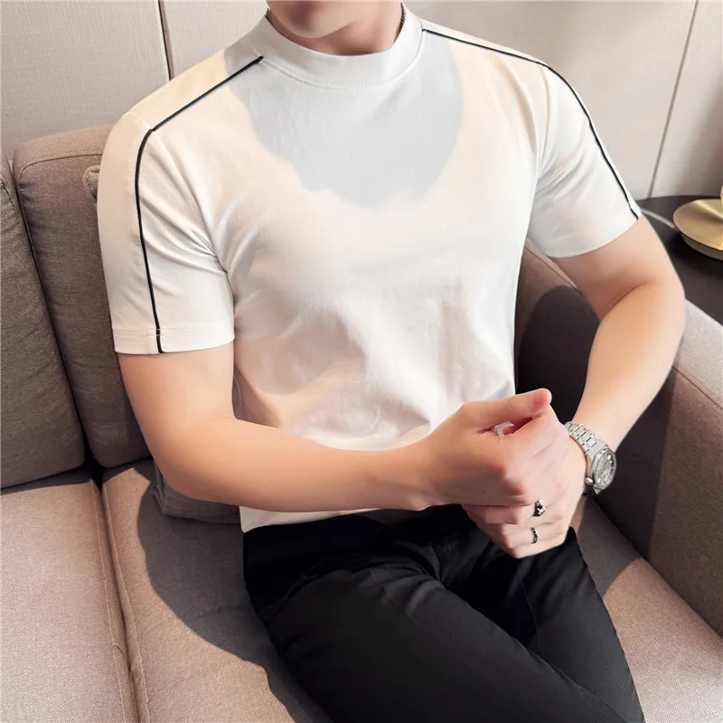 Splicing Woven Ribbon Round Neck Short Sleeved T-shirt Men Fashion Striped Contrasting Casual T-shirt Daily Versatile Tee Tops
Splicing Woven Ribbon Round Neck Short Sleeved T-shirt Men Fashion Striped Contrasting Casual T-shirt Daily Versatile Tee Tops