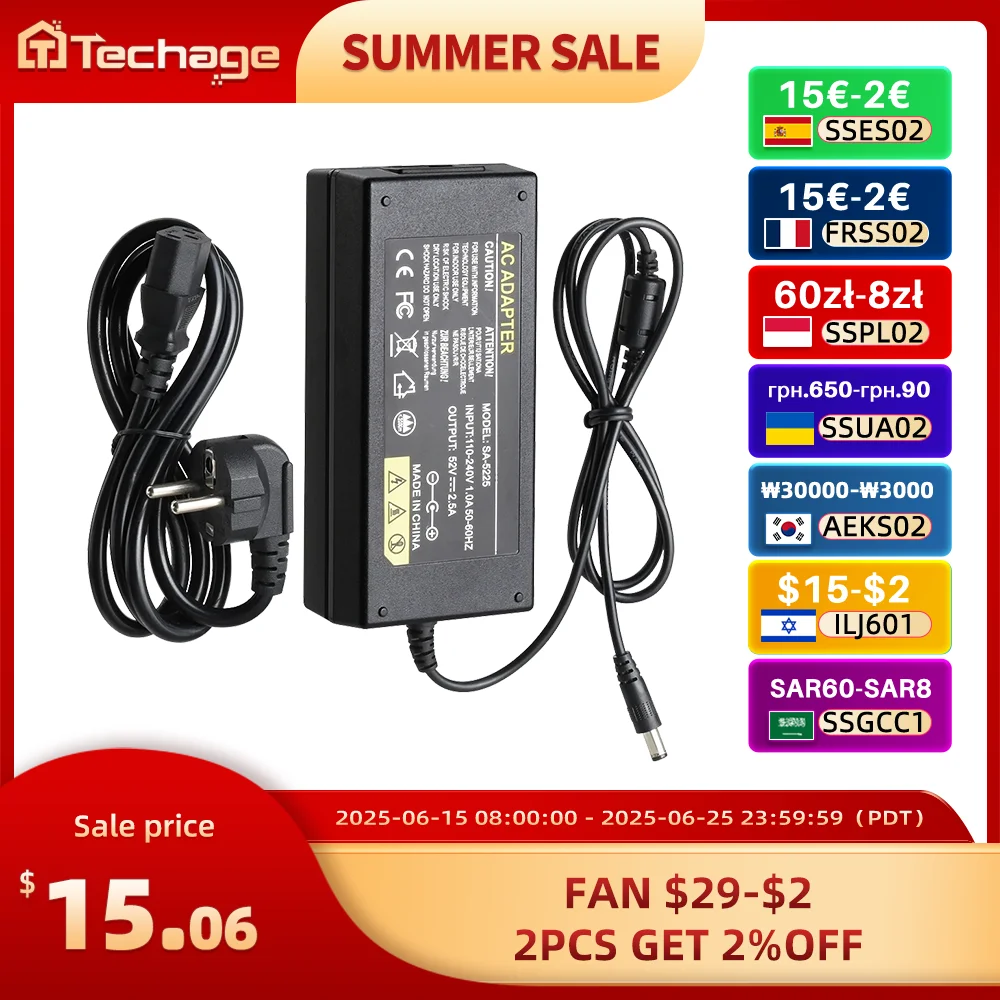 Techage 52V 2.5A Источник питания AC 100 - 240V адаптер питания настенное зарядное устройство DC 5.41 мм EU / AU / UK / US предо
Techage 52V 2.5A Источник питания AC 100 - 240V адаптер питания настенное зарядное устройство DC 5.41 мм EU / AU / UK / US предо