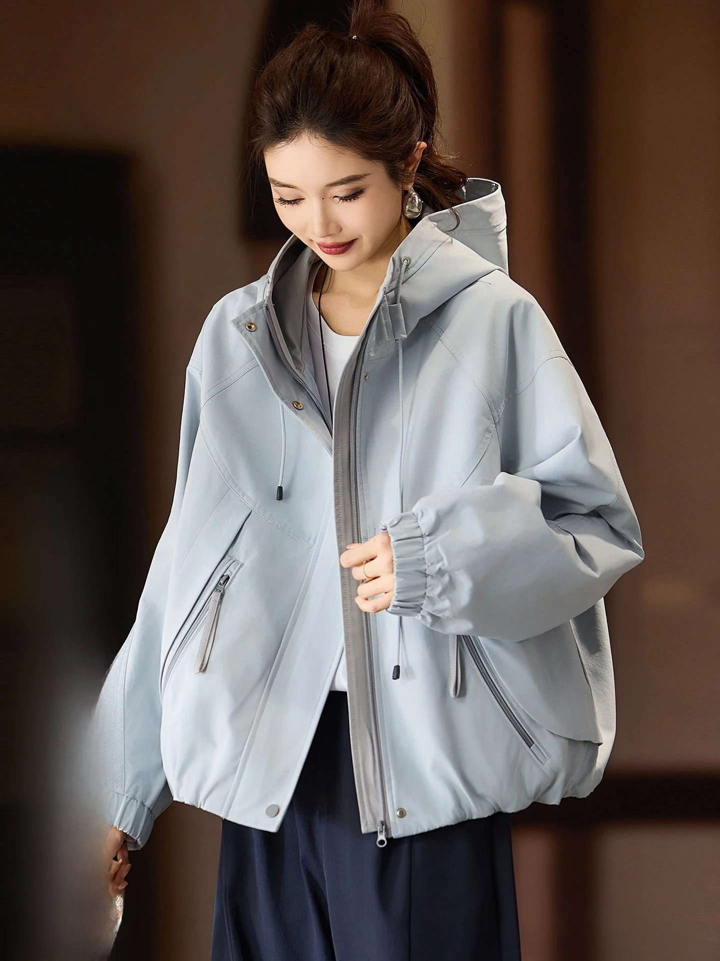 Stylish Hooded Jacket Women's Loose Fashionable Top Spring New Arrival plus Size Casual Streetwear Pure Color Polyester Fiber
Stylish Hooded Jacket Women's Loose Fashionable Top Spring New Arrival plus Size Casual Streetwear Pure Color Polyester Fiber
