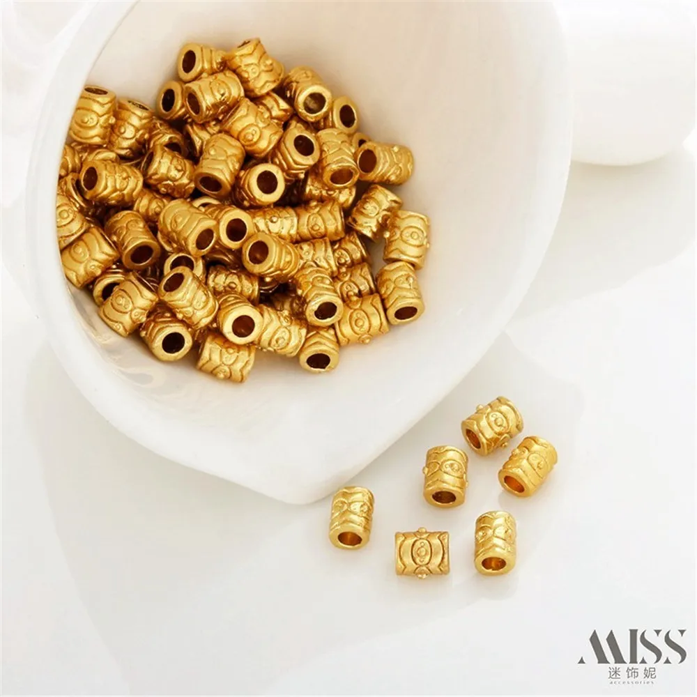 18K Gold Bag Color Matte Gold Engraving Cylindrical Barrel Beads Irregular Retro Braided Rope Beaded Spacer DIY Accessories 
18K Gold Bag Color Matte Gold Engraving Cylindrical Barrel Beads Irregular Retro Braided Rope Beaded Spacer DIY Accessories