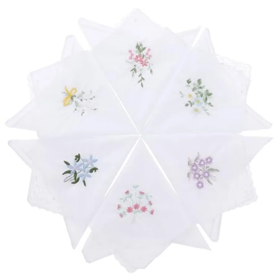 Ladies Cotton Handkerchiefs Flower Embroidered with Lace Ladies' Vintage Floral Lace Handkerchiefs for Wedding Party 6 Pack
Ladies Cotton Handkerchiefs Flower Embroidered with Lace Ladies' Vintage Floral Lace Handkerchiefs for Wedding Party 6 Pack