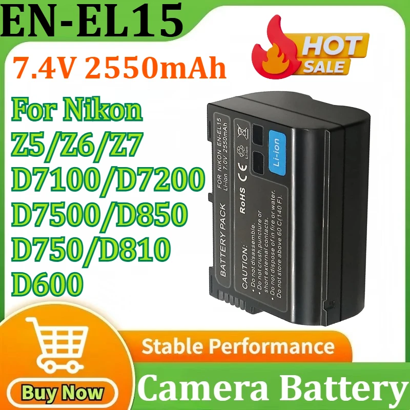 EN-EL15 Rechargeable Battery 7.4V 2550mAh Li-ion Battery Pack for Nikon Z5 Z6 Z7 D7100 D7200 D7500 D850 D750 D810 D600 Camera
EN-EL15 Rechargeable Battery 7.4V 2550mAh Li-ion Battery Pack for Nikon Z5 Z6 Z7 D7100 D7200 D7500 D850 D750 D810 D600 Camera