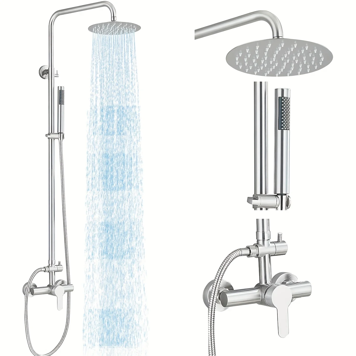 Bathroom Showerhead System Rainfall Shower System Outdoor Shower Unit with 8" Rainshower Head Handheld Sprayer Single Handle Wall Mounted Bathroom Shower Faucet Set Brushed Nickel for Bathroom Or Backyard
Bathroom Showerhead System Rainfall Shower System Outdoor Shower Unit with 8" Rainshower Head Handheld Sprayer Single Handle Wall Mounted Bathroom Shower Faucet Set Brushed Nickel for Bathroom Or Backyard