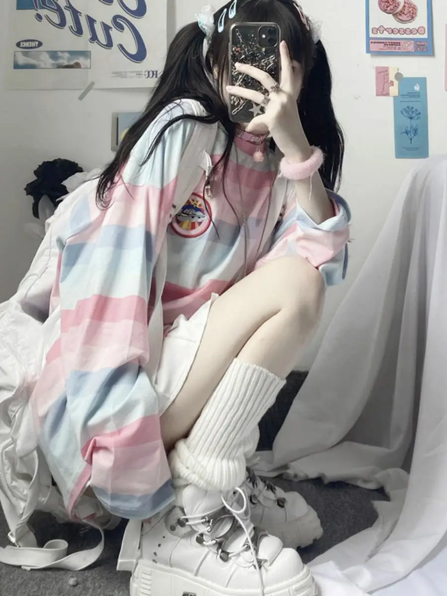 Loose Long Sve Striped T-irt Women's Base irt Student Sle Korean Version Autumn New Arrival Fem Top round Ne
Loose Long Sve Striped T-irt Women's Base irt Student Sle Korean Version Autumn New Arrival Fem Top round Ne