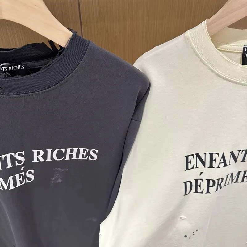 Summer Top Ripped vandal slogan print UK ENFANTS RICHES DEPRIMES E.R.D.T-shirts New O-Neck Cotton TEE Men Women ERD Short Sleeve
Summer Top Ripped vandal slogan print UK ENFANTS RICHES DEPRIMES E.R.D.T-shirts New O-Neck Cotton TEE Men Women ERD Short Sleeve