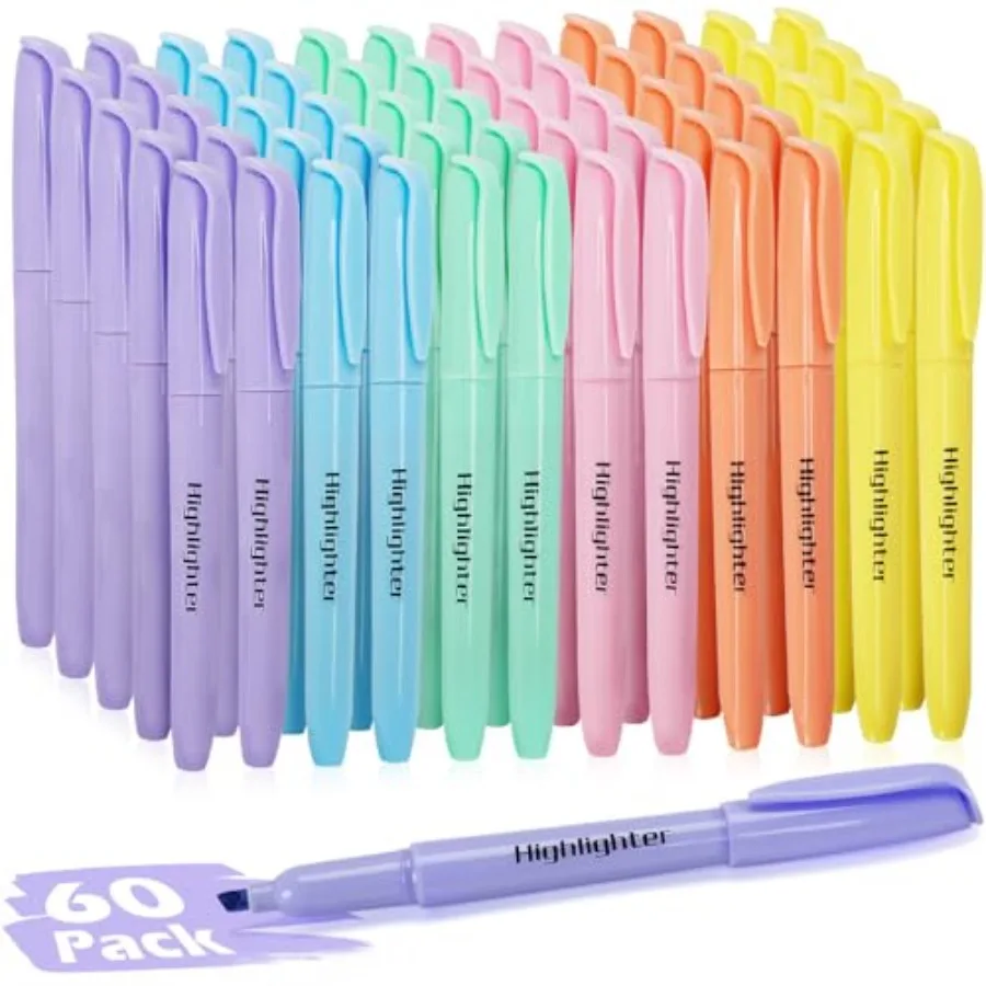 60 Pack Highlighters, Pastel Highlighter Assorted Colors, Chisel Tip, No Bleed Quick Dry Highlighter Markers, Bulk Highlighters
60 Pack Highlighters, Pastel Highlighter Assorted Colors, Chisel Tip, No Bleed Quick Dry Highlighter Markers, Bulk Highlighters