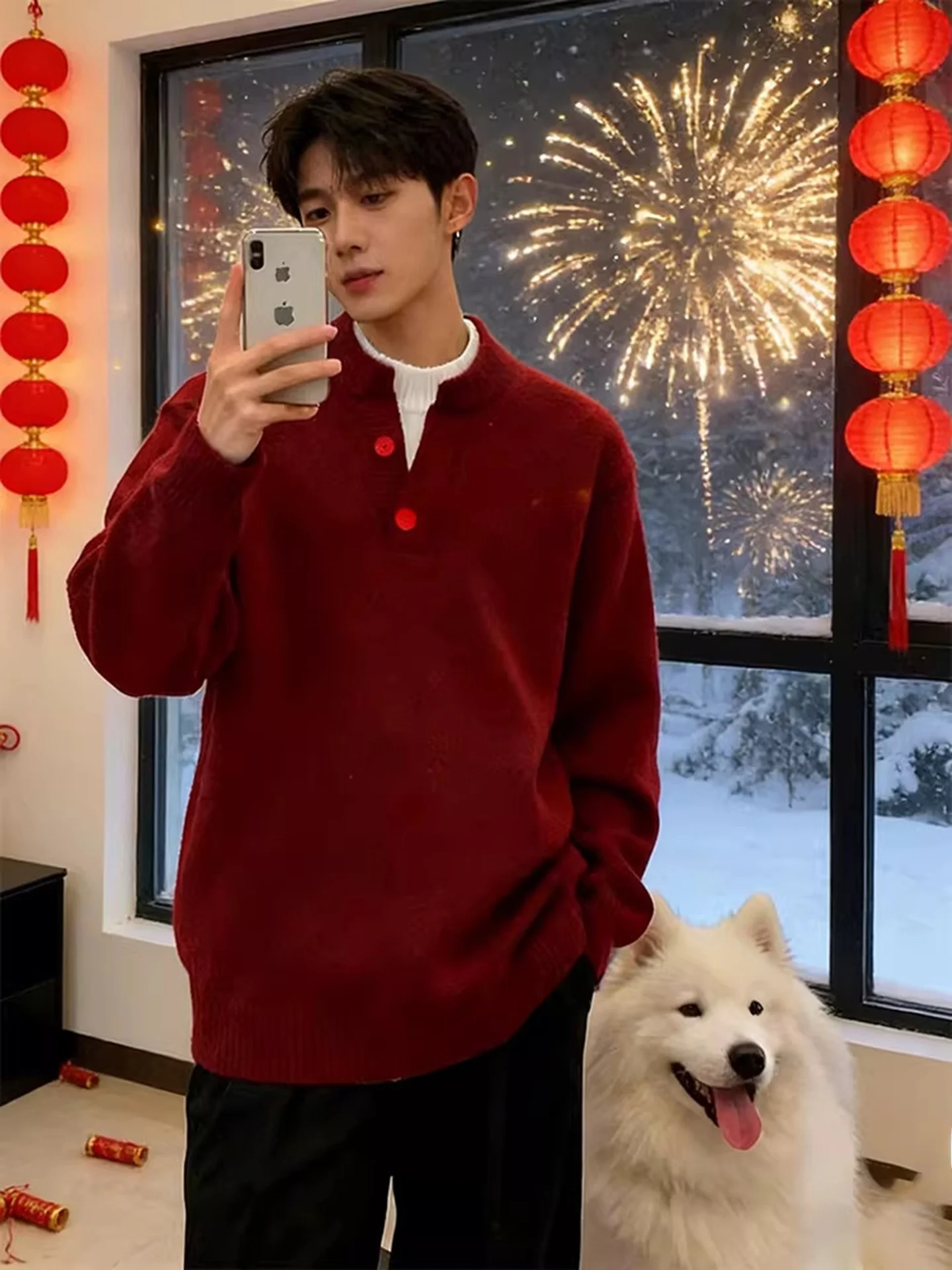 Thiened Red round Ne Knitted Sweater Men's New Year's Faion Autumn Winter Inner Wear Base irt Casual Sle Loose Fit
Thiened Red round Ne Knitted Sweater Men's New Year's Faion Autumn Winter Inner Wear Base irt Casual Sle Loose Fit