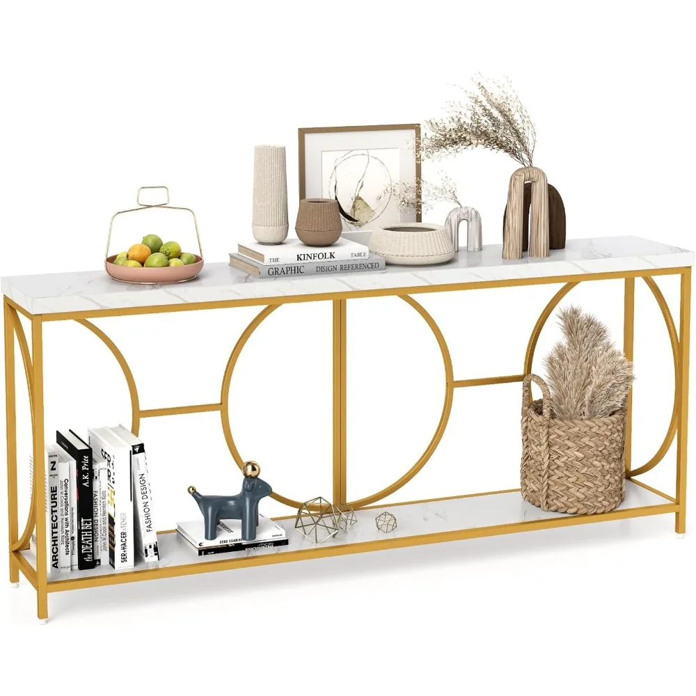 71” Extra Long Console Table, 2-Tier Faux Marble Entryway Table with Storage Shelf, Geometric Metal Frame, Modern Gold Accent T
71” Extra Long Console Table, 2-Tier Faux Marble Entryway Table with Storage Shelf, Geometric Metal Frame, Modern Gold Accent T