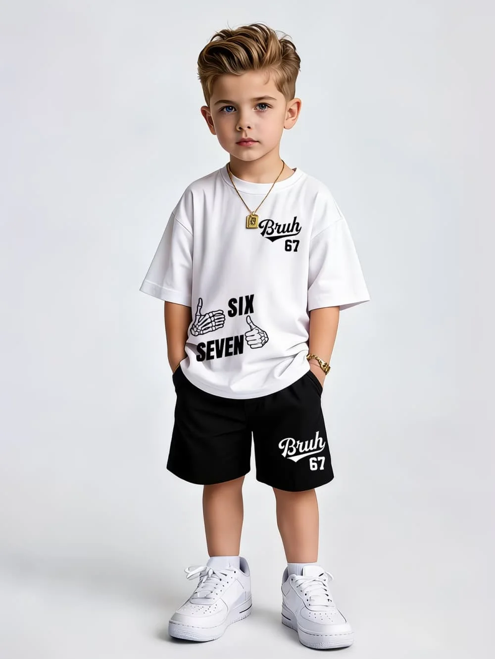 Bruh 67 Six Seven Number 3D Print Children's Set Summer Short-Sleeved Short Shorts Two-Piece Set Comfortable Casual Sports Wear
Bruh 67 Six Seven Number 3D Print Children's Set Summer Short-Sleeved Short Shorts Two-Piece Set Comfortable Casual Sports Wear