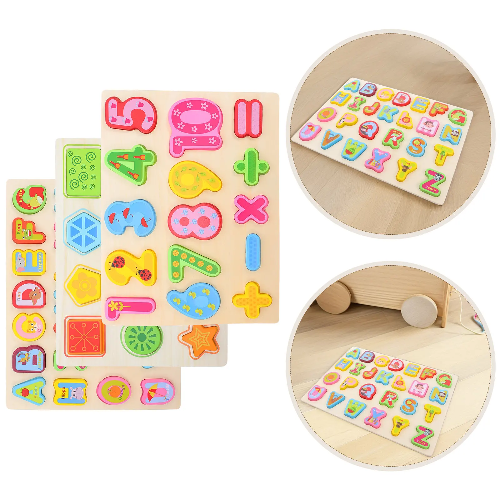 3Pcs Wooden Educational Puzzle Board with Letters Numbers Shapes Color Coordinated Slots for Early Learning Fine Motor Skills
3Pcs Wooden Educational Puzzle Board with Letters Numbers Shapes Color Coordinated Slots for Early Learning Fine Motor Skills