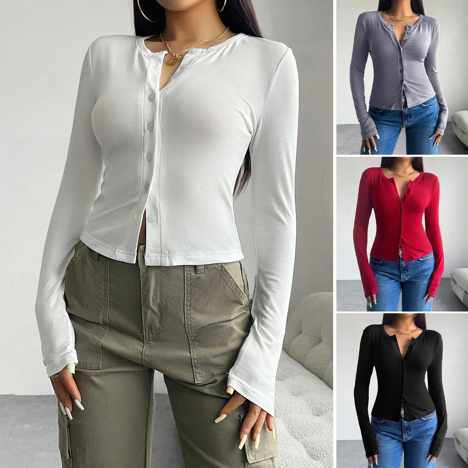 New Women Crop Tops Summer Stretchy Button Down Round Neck Long Sleeve Shirt Club Streetwear Y2k Shirts Aesthetic Grunge Clothes
New Women Crop Tops Summer Stretchy Button Down Round Neck Long Sleeve Shirt Club Streetwear Y2k Shirts Aesthetic Grunge Clothes