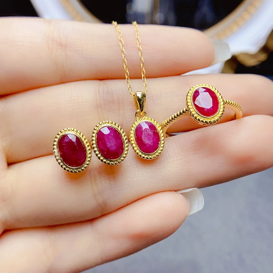 FS S925 Sterling Silver Natural Ruby Fine Jewelry Set for Women Ring Pendant Earrings 3-Piece Weddings With Certificate MeiBaPJ
FS S925 Sterling Silver Natural Ruby Fine Jewelry Set for Women Ring Pendant Earrings 3-Piece Weddings With Certificate MeiBaPJ