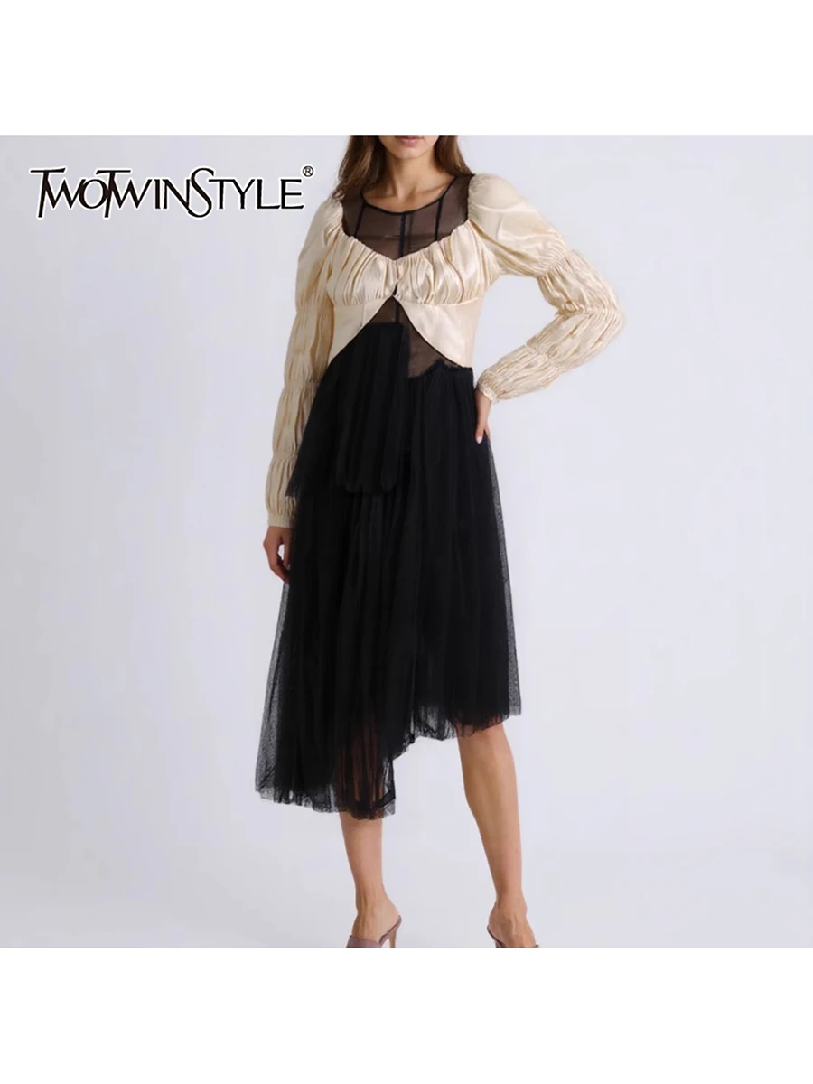 TWOTWINSTYLE Hit Color Chic Dresses For Women O Neck Long Sleeve High Waist Designer Long Dress Female Fashion Style Clothes New
TWOTWINSTYLE Hit Color Chic Dresses For Women O Neck Long Sleeve High Waist Designer Long Dress Female Fashion Style Clothes New