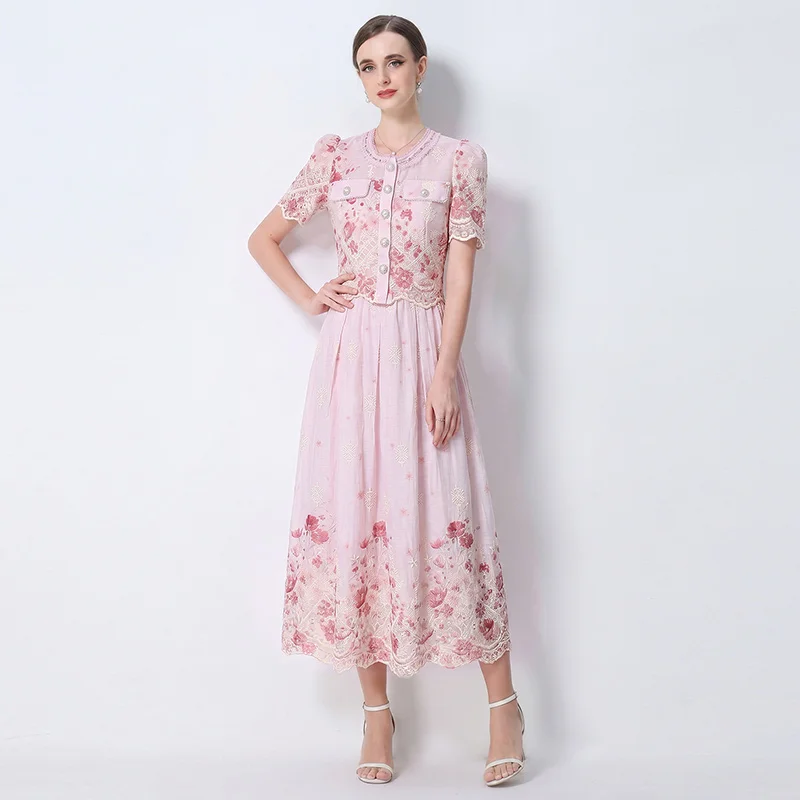 Women Elegant Lace Two Piece Set Short Jacket Puff Sleeve Button Front Midi Dress Suit Formal Wedding Guest Party Outfit Robe Ve
Women Elegant Lace Two Piece Set Short Jacket Puff Sleeve Button Front Midi Dress Suit Formal Wedding Guest Party Outfit Robe Ve