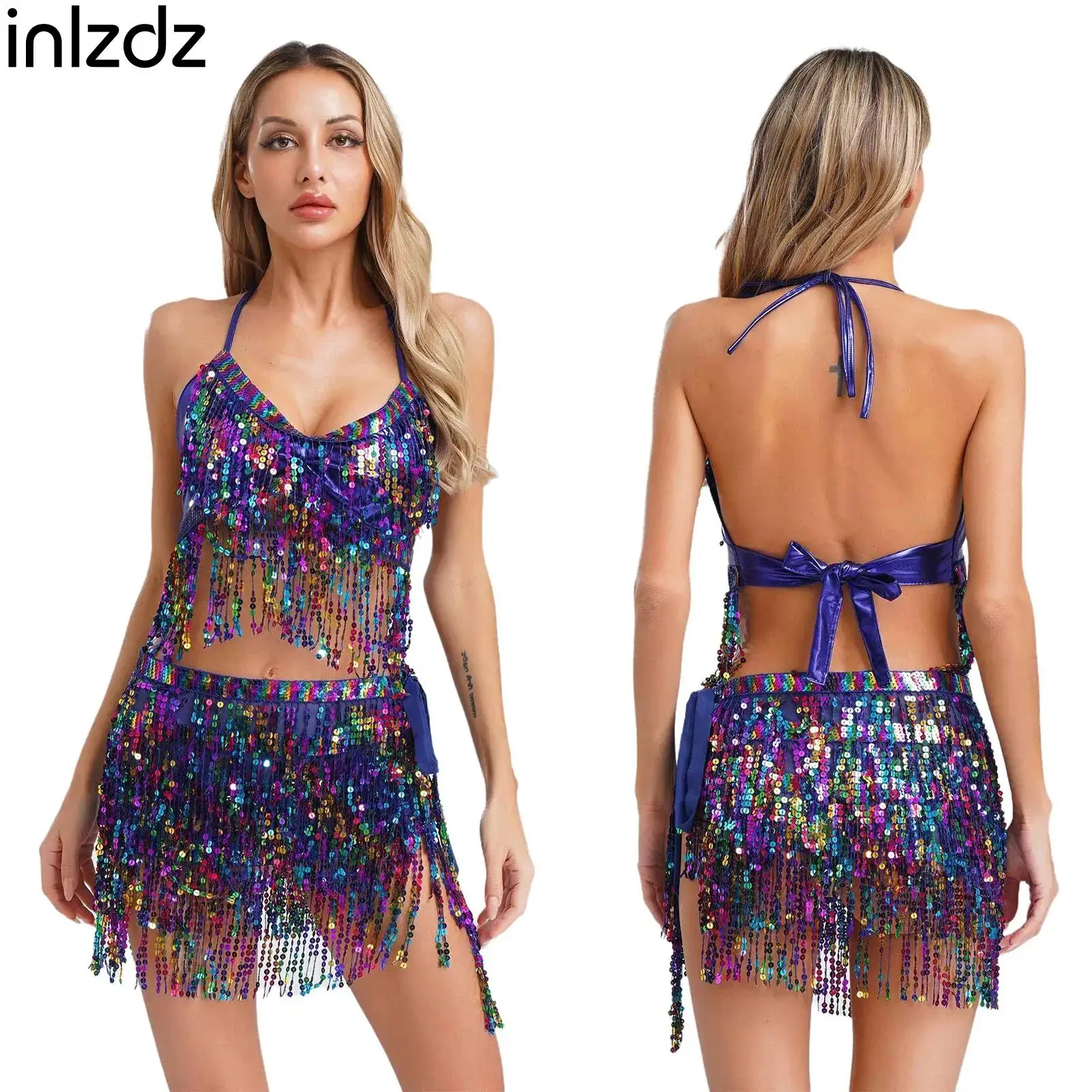 Womens Sequin Tassels Belly Dance Stage Outfit Fashion Tops Hip Skirt 2-piece Suit for Halloween Cha-Cha Samba Spanish Dancewear
Womens Sequin Tassels Belly Dance Stage Outfit Fashion Tops Hip Skirt 2-piece Suit for Halloween Cha-Cha Samba Spanish Dancewear