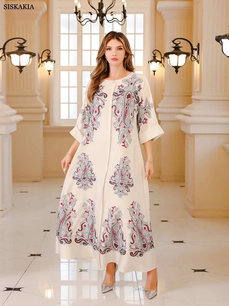 Siskakia Ramadan Dubai Floral Print Maxi Dresses Muslim Women's Stylish Beading Abaya Moroccan O-Neck Folds Sleeve
Siskakia Ramadan Dubai Floral Print Maxi Dresses Muslim Women's Stylish Beading Abaya Moroccan O-Neck Folds Sleeve