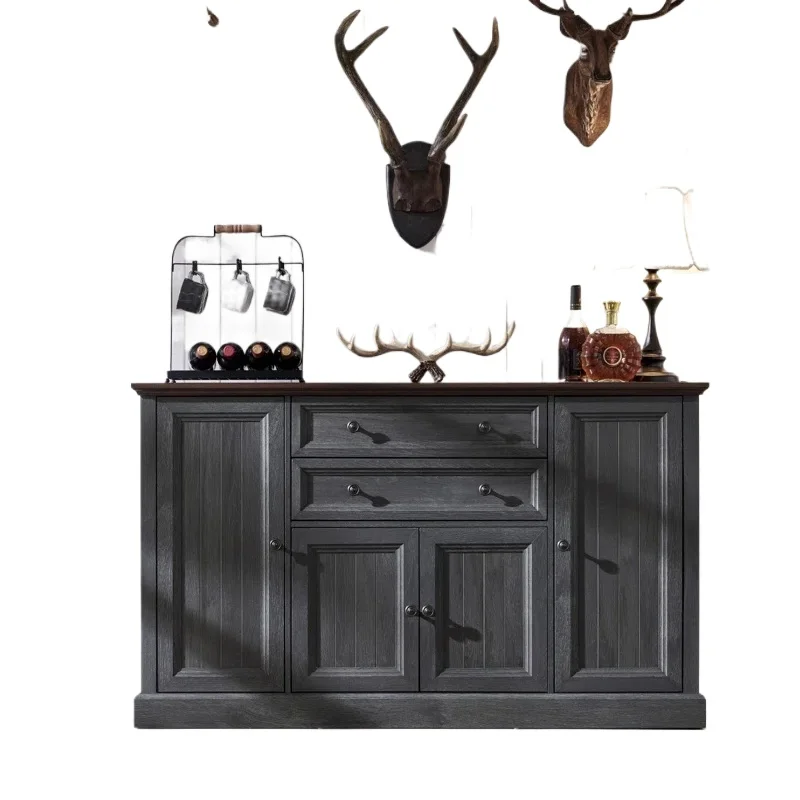 American rural retro rattan solid wood dining side cabinet living room against the wall French locker 
American rural retro rattan solid wood dining side cabinet living room against the wall French locker