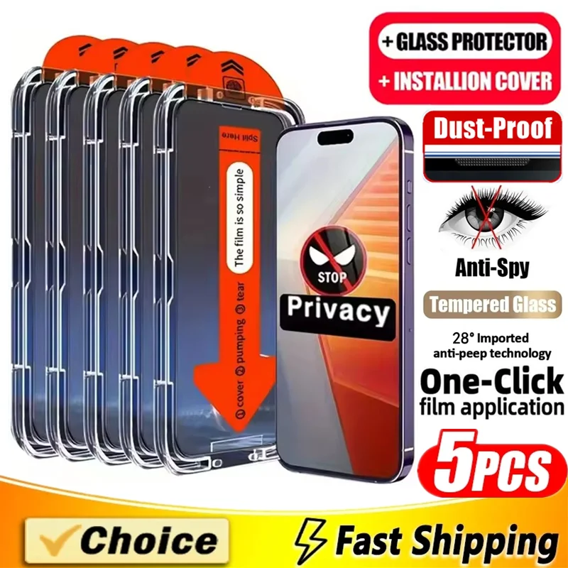 5Pcs Dust Proof Installation Privacy Screen Protector For iPhone 15 14 13 12 11 16 17 Pro Max XS XR X 7 8 16 Plus Anti-spy Glass
5Pcs Dust Proof Installation Privacy Screen Protector For iPhone 15 14 13 12 11 16 17 Pro Max XS XR X 7 8 16 Plus Anti-spy Glass