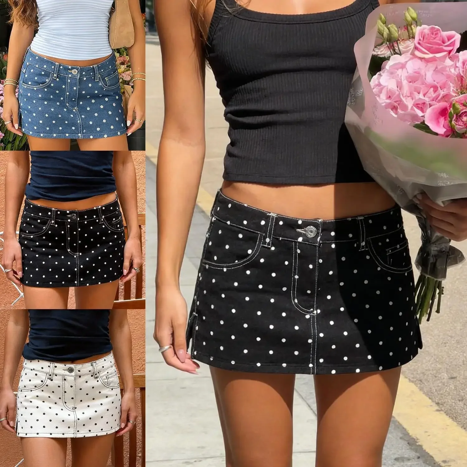 Women's polka dot elastic lined denim skirt, fashionable and sexy women's short skirt
Women's polka dot elastic lined denim skirt, fashionable and sexy women's short skirt