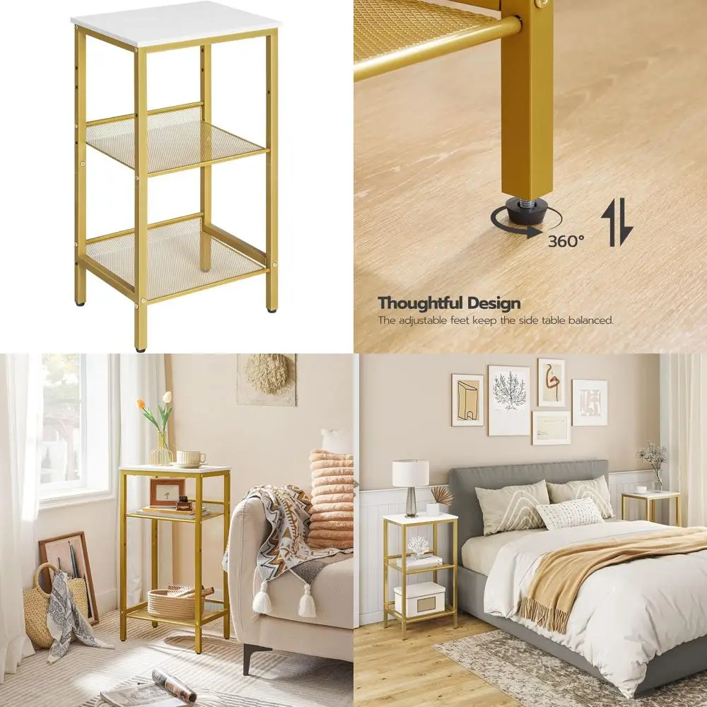 3-Tier Adjustable Mesh Shelf Side Table, White & Gold, Ideal for Entryway, Living Room, Bedroom, and Hallway Storage
3-Tier Adjustable Mesh Shelf Side Table, White & Gold, Ideal for Entryway, Living Room, Bedroom, and Hallway Storage