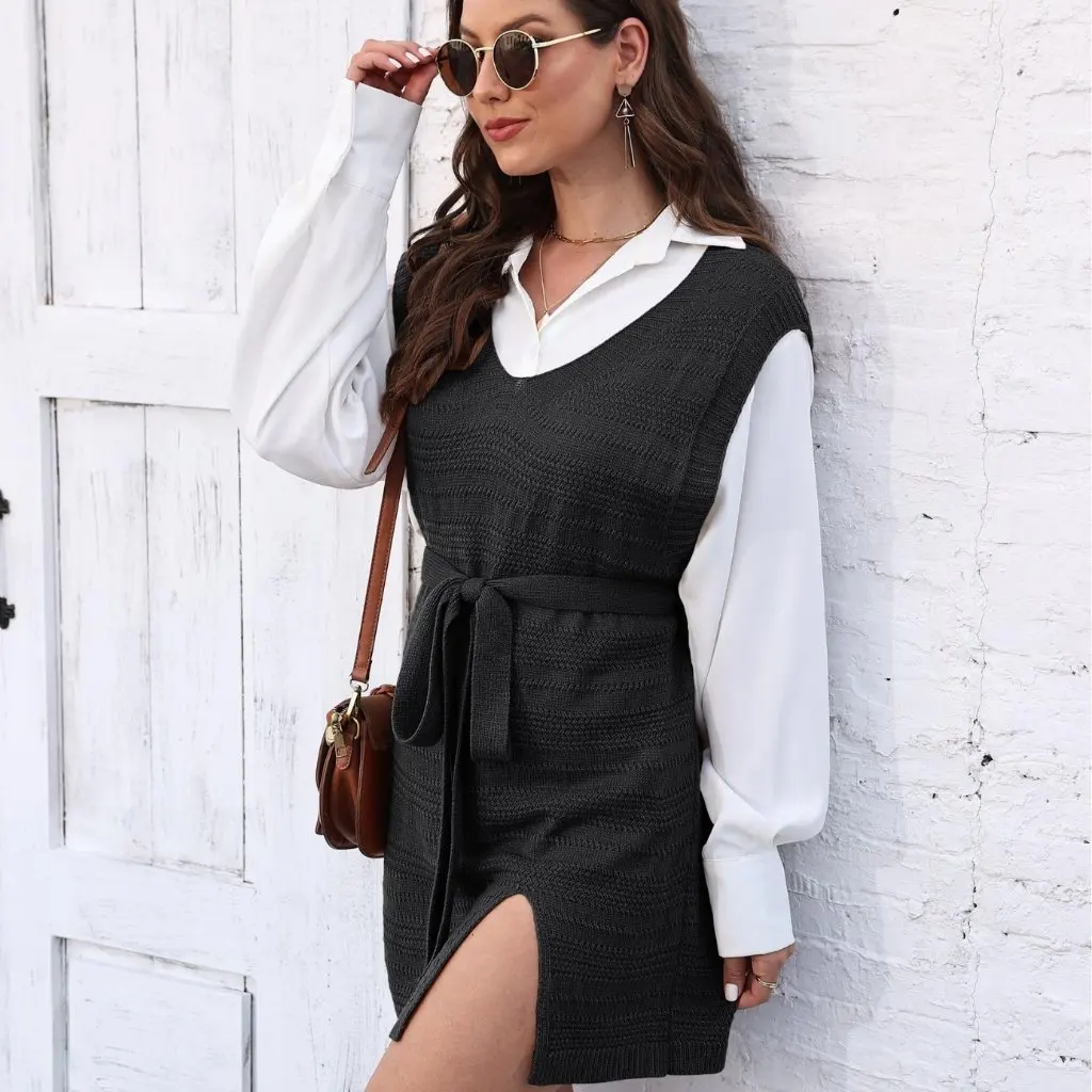 Women's Sleeveless Vest Lace-Up Split Design European American Style Autumn Winter Woven Sweater Skirt Fashion Top for Women
Women's Sleeveless Vest Lace-Up Split Design European American Style Autumn Winter Woven Sweater Skirt Fashion Top for Women