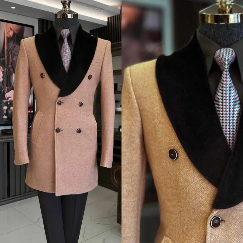 Fashion Men's Double Breasted Wool Coat Shawl Lapel Winter Thick Long Overcoat Classic Fit Groom Wedding Tuxedos Customized
Fashion Men's Double Breasted Wool Coat Shawl Lapel Winter Thick Long Overcoat Classic Fit Groom Wedding Tuxedos Customized