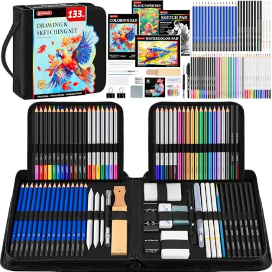 Art Supplies Sketching Kit with Sketch Book Coloring Book Watercolor Pad Paper Pad Tutorial Graphite Colored Charcoal Watercolo
Art Supplies Sketching Kit with Sketch Book Coloring Book Watercolor Pad Paper Pad Tutorial Graphite Colored Charcoal Watercolo