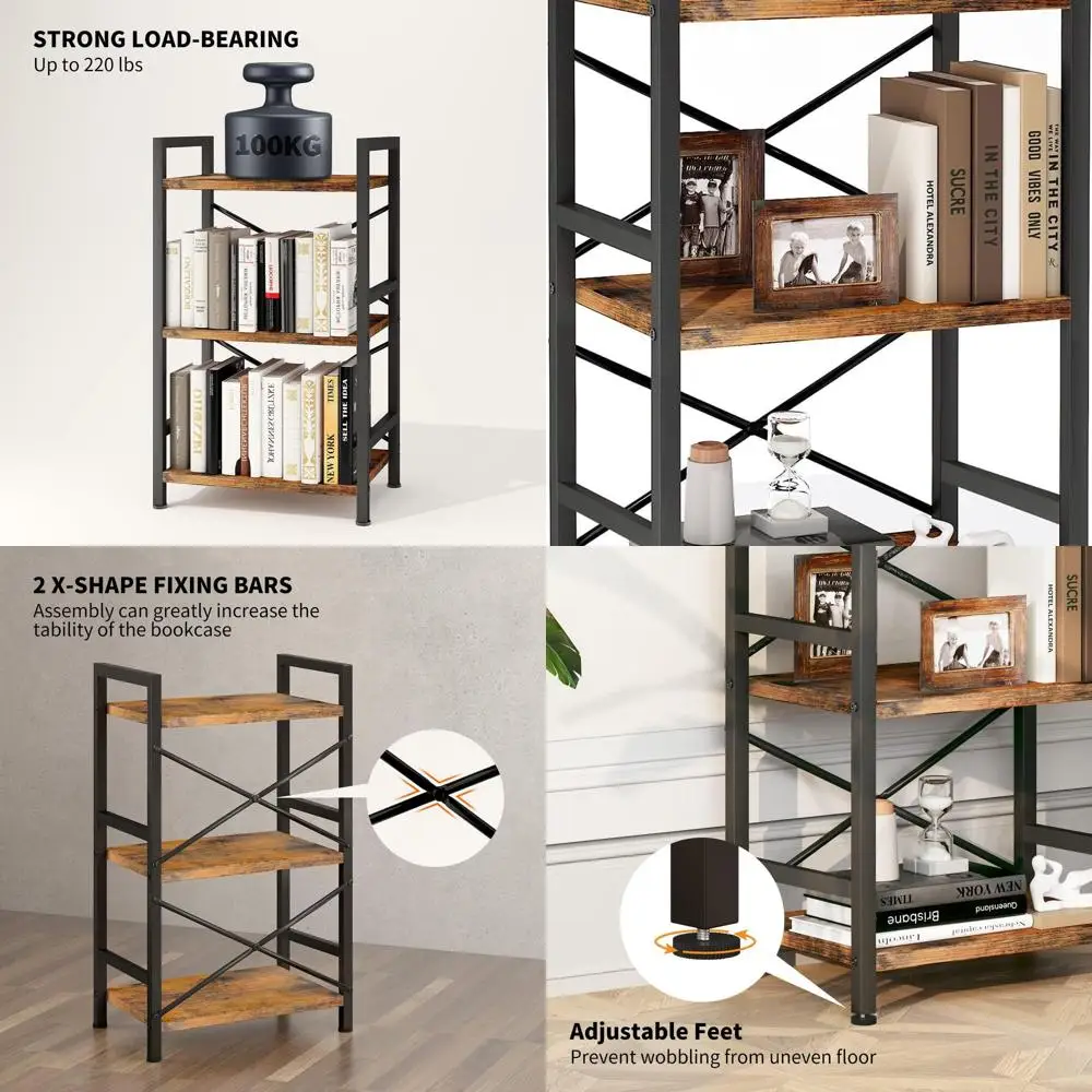 3-Tier Metal Bookshelf, Rustic Brown Industrial Style, Storage Organizer for Living Room, Bedroom, and Home Office (Patent Pendi
3-Tier Metal Bookshelf, Rustic Brown Industrial Style, Storage Organizer for Living Room, Bedroom, and Home Office (Patent Pendi