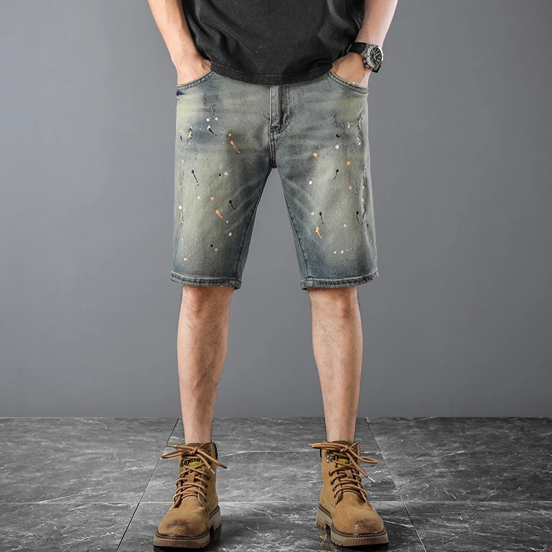 JXN1015 American casual summer spray dots paint denim shorts men handsome personality printing Slim retro trend 
JXN1015 American casual summer spray dots paint denim shorts men handsome personality printing Slim retro trend