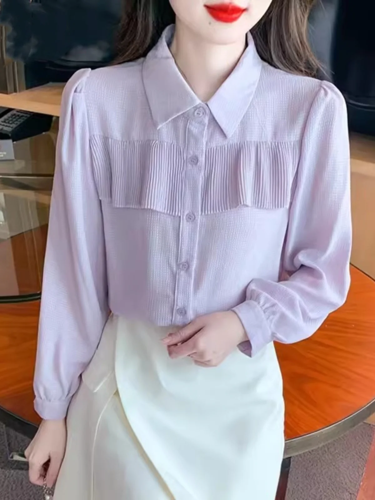 Женская модная блузка с длинным рукавом и воротником, прямого кроя, из полиэстера, для ранней осени, зимы и весны, с эффектом похудения
Женская модная блузка с длинным рукавом и воротником, прямого кроя, из полиэстера, для ранней осени, зимы и весны, с эффектом похудения