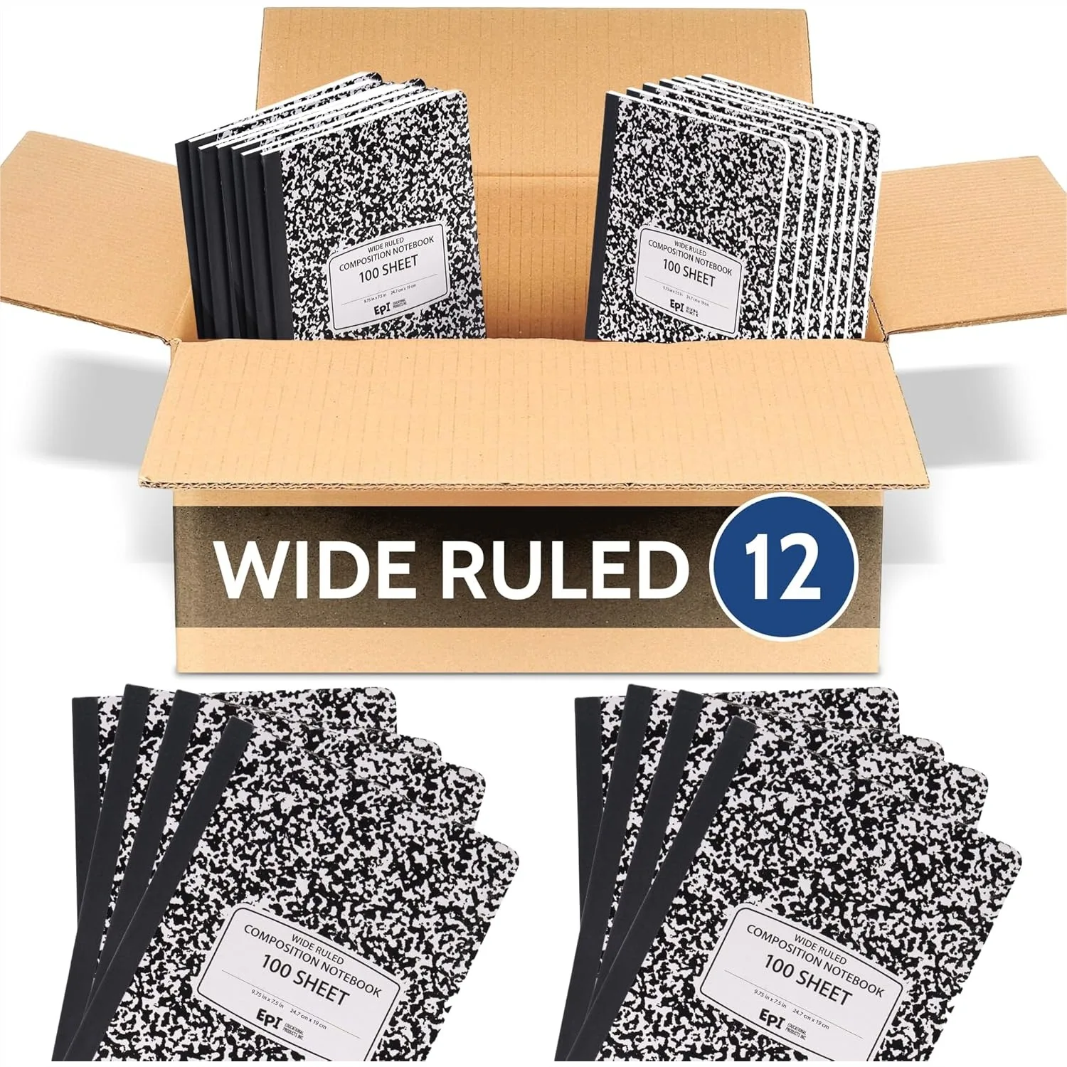 12 Pack Marble Hardcover Composition Notebooks, Wide Ruled, 200 Pages, 9.75 x 7.5 in, Sewn Binding for School Office Journaling
12 Pack Marble Hardcover Composition Notebooks, Wide Ruled, 200 Pages, 9.75 x 7.5 in, Sewn Binding for School Office Journaling