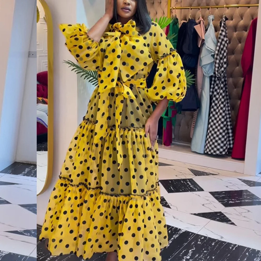 Sexy Transparent Dresses Yellow Polka Dot Full Sleeve Bow Decoration High Waisted A Line Floor Length Elegant Birthday Party New
Sexy Transparent Dresses Yellow Polka Dot Full Sleeve Bow Decoration High Waisted A Line Floor Length Elegant Birthday Party New