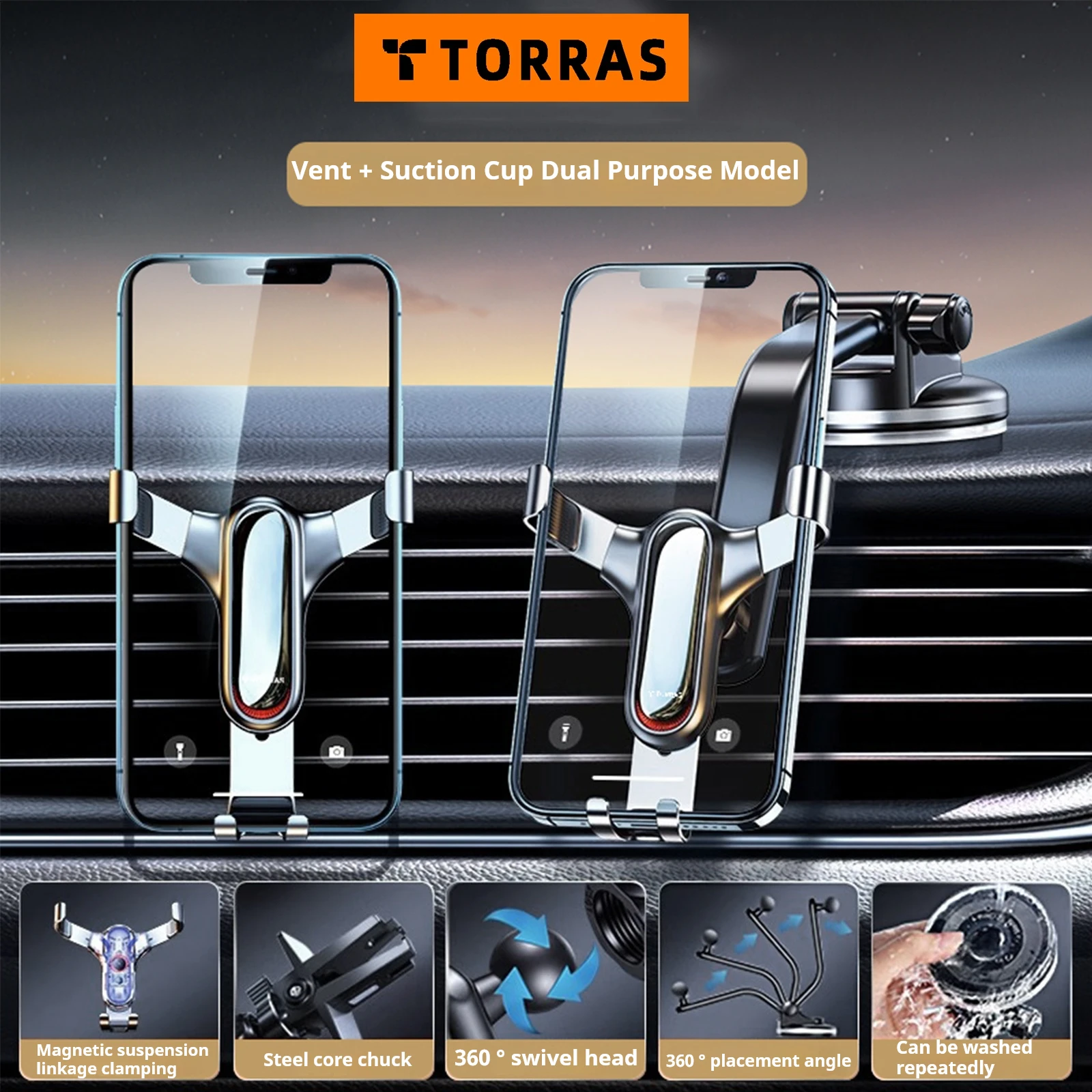 TORRAS 2025 Car Phone Holder Upgraded Gravity Sensor Auto Clamping Air Vent Magnetic Mount One Hand Operation for iPhone Samsung
TORRAS 2025 Car Phone Holder Upgraded Gravity Sensor Auto Clamping Air Vent Magnetic Mount One Hand Operation for iPhone Samsung
