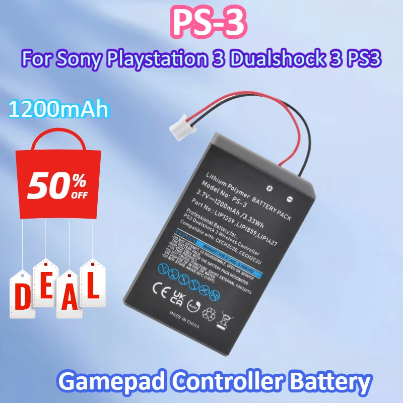 PS-3 3.7V 1200mAh Controller Battery LIP1359 LIP1859 LIP1427 PS3 Battery for Sony Playstation 3 Dualshock 3 PS3 Gamepad Battery
PS-3 3.7V 1200mAh Controller Battery LIP1359 LIP1859 LIP1427 PS3 Battery for Sony Playstation 3 Dualshock 3 PS3 Gamepad Battery