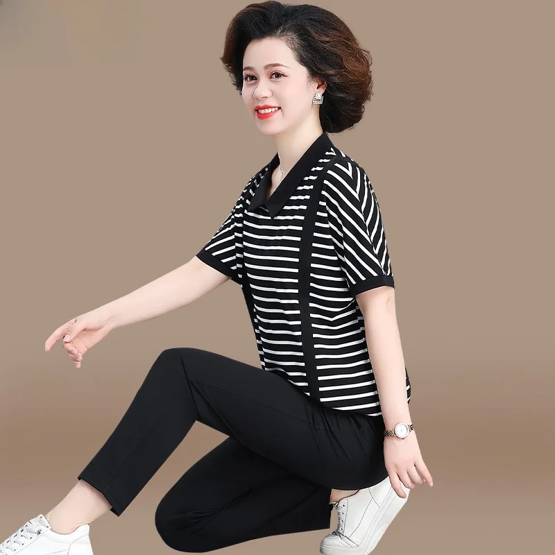 Summer Faion ort Sve T-irt Set Women's Sportswear Striped Top And Bot Loose Fit Comfortable Polyester Blend
Summer Faion ort Sve T-irt Set Women's Sportswear Striped Top And Bot Loose Fit Comfortable Polyester Blend