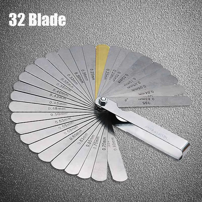 32 Blades Feeler Gauge Metric Gap Filler 0.04-0.88mm Thickness Gage Tool For Motorcycle valve Measurement
32 Blades Feeler Gauge Metric Gap Filler 0.04-0.88mm Thickness Gage Tool For Motorcycle valve Measurement
