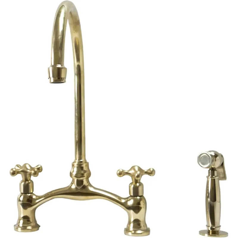 Paintless Brass Kitchen Faucet Farmhouse Style 2 Handle Bridge Faucet Sink with Sprayer
Paintless Brass Kitchen Faucet Farmhouse Style 2 Handle Bridge Faucet Sink with Sprayer