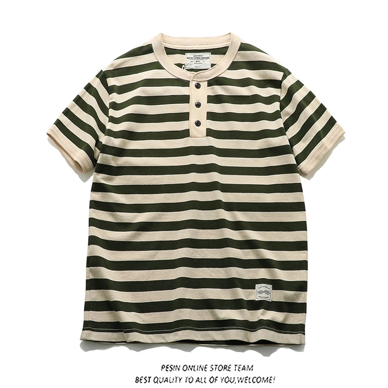 American Sle Summer New Heavy Stripe ort Sve T-irt Retro Color Blo Sea Soul irt Casual Loose Fit Pure Cotton Tee
American Sle Summer New Heavy Stripe ort Sve T-irt Retro Color Blo Sea Soul irt Casual Loose Fit Pure Cotton Tee