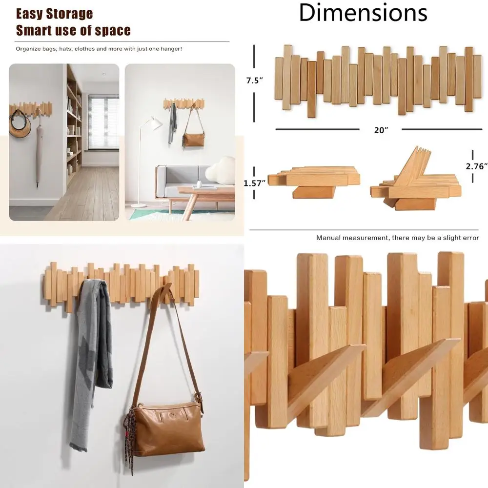 Contemporary Wall-Mounted Wooden Coat Rack with 5 Folding Hooks for Hats, Bags, and Umbrellas
Contemporary Wall-Mounted Wooden Coat Rack with 5 Folding Hooks for Hats, Bags, and Umbrellas