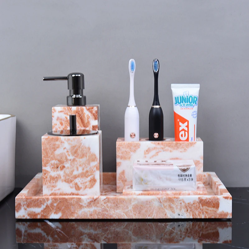 Ice White Rose Natural Marble Bathroom Accessories Sets Luxury Soap Dispenser Bottle Toothbrush Holder Cotton Swab Holder
Ice White Rose Natural Marble Bathroom Accessories Sets Luxury Soap Dispenser Bottle Toothbrush Holder Cotton Swab Holder