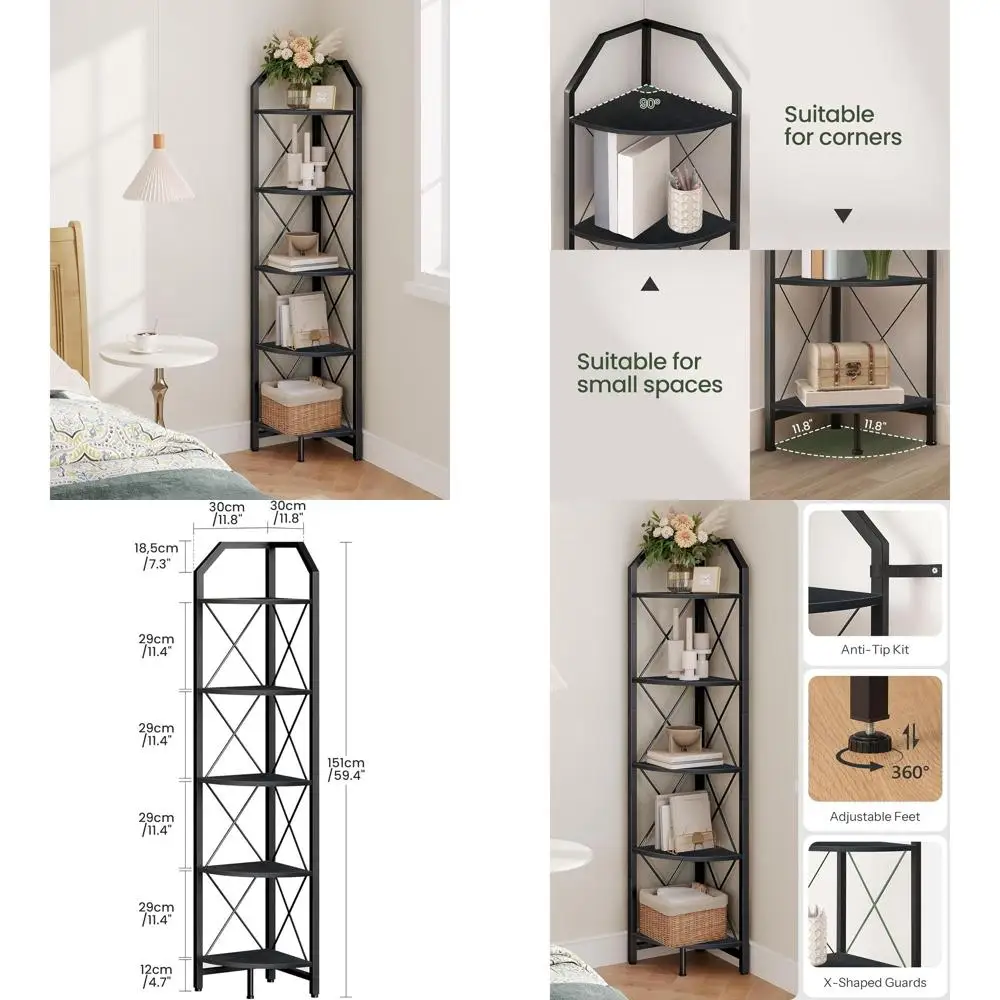 5-Tier Industrial Bookshelf, 59.4 Storage Stand, Plant Display, Bookcase for Home Office, Bedroom, Living Room, Black
5-Tier Industrial Bookshelf, 59.4 Storage Stand, Plant Display, Bookcase for Home Office, Bedroom, Living Room, Black