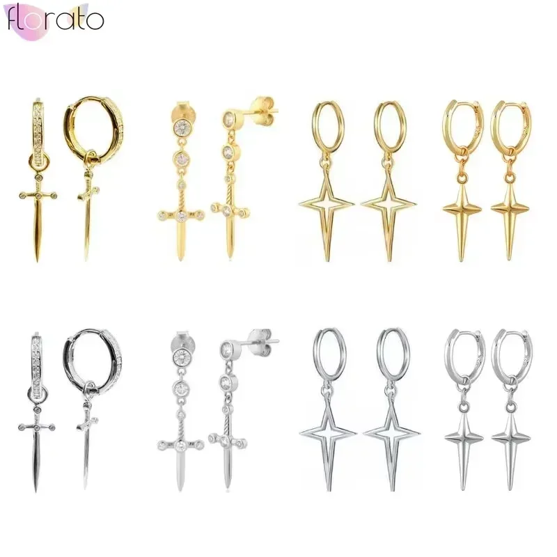 High Quality 925 Sterling Silver Needle Metal Dagger Cross Pendant Hoop Earrings for Women Charm Sword Earring Vintage Jewelry
High Quality 925 Sterling Silver Needle Metal Dagger Cross Pendant Hoop Earrings for Women Charm Sword Earring Vintage Jewelry