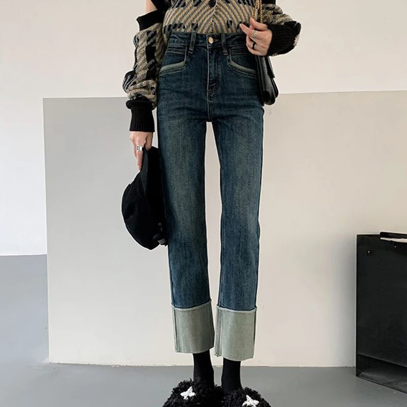 High-Waisted Slim-Fit Vintage Denim Jeans Women's Autumn/Winter Petite Blue Straight-Leg Elastic Waist Ankle-Length Trousers
High-Waisted Slim-Fit Vintage Denim Jeans Women's Autumn/Winter Petite Blue Straight-Leg Elastic Waist Ankle-Length Trousers